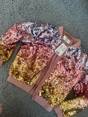 H&M Girls Sequin Bomber Jacket - Pink, Gold & Silver